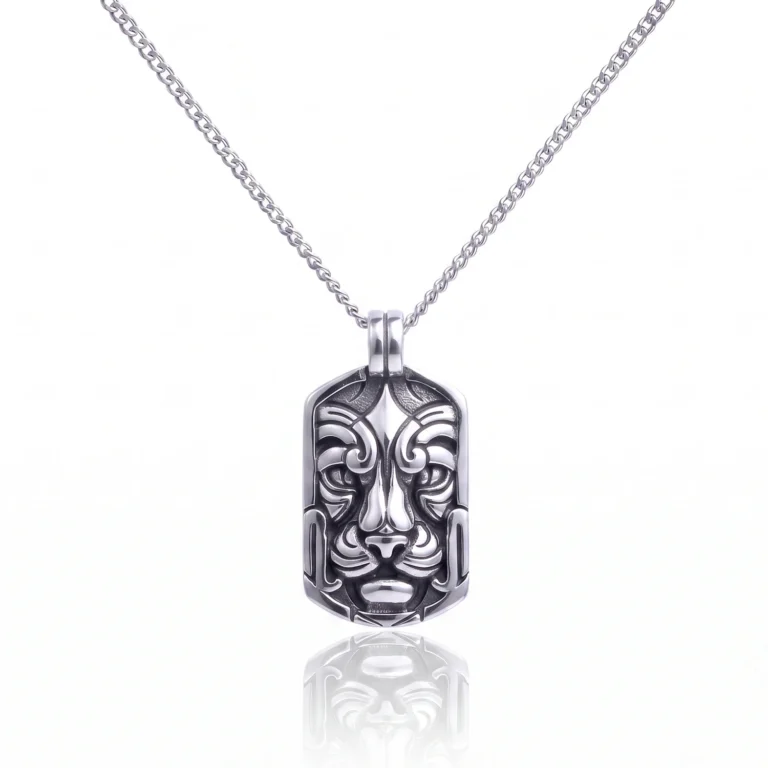 silver lion head pendant necklace