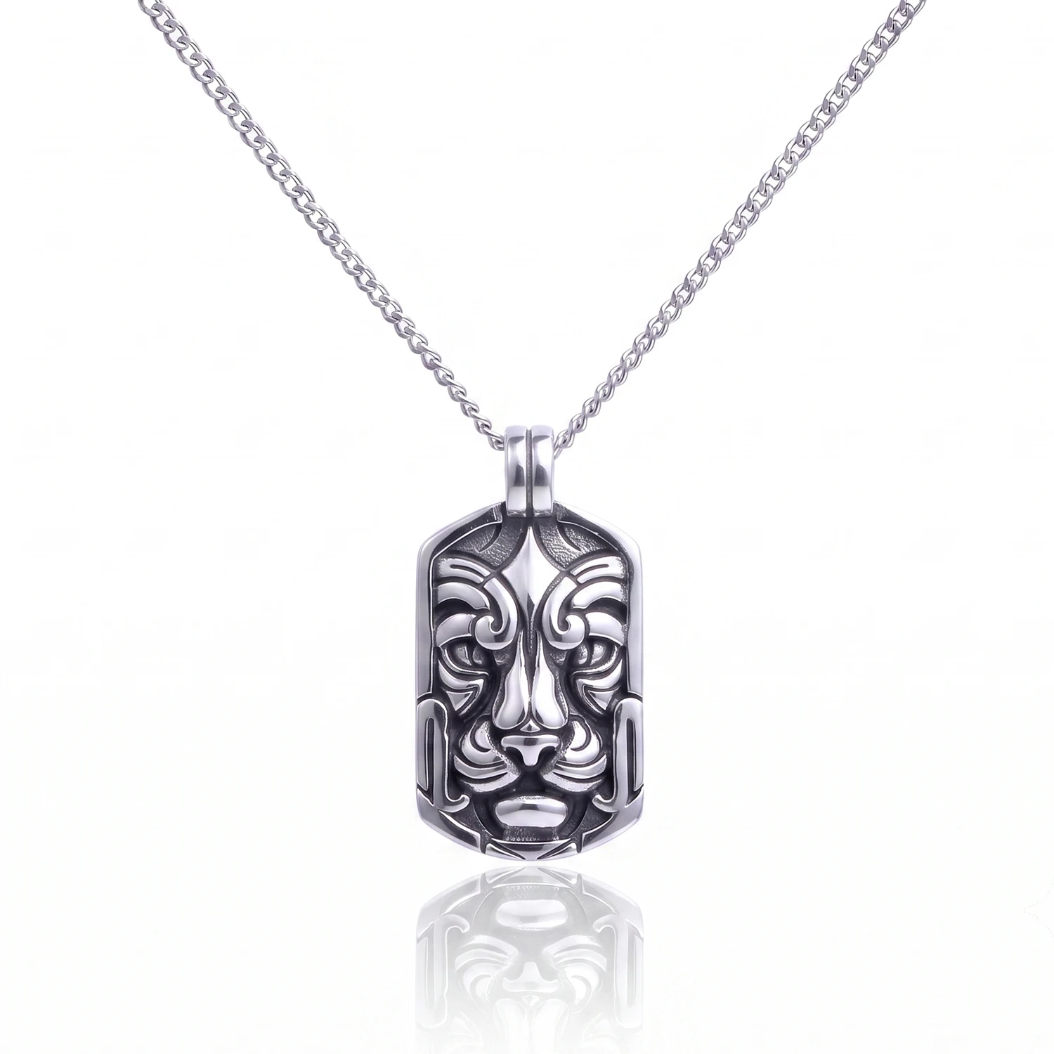 silver lion head pendant necklace