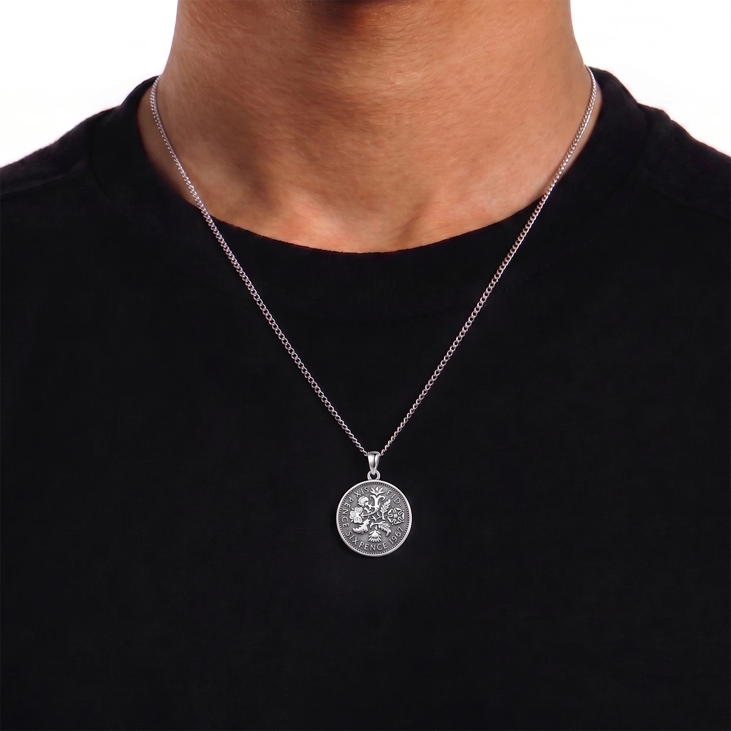silver vintage coin pendant necklace